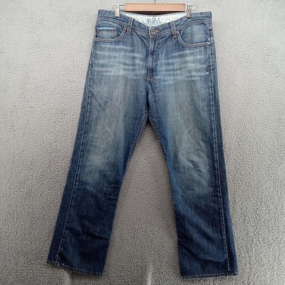 Mavi Jeans Mens 34x32 Blue Distressed Whiskering Straight Leg Classic Fit Cotton - Picture 1 of 13